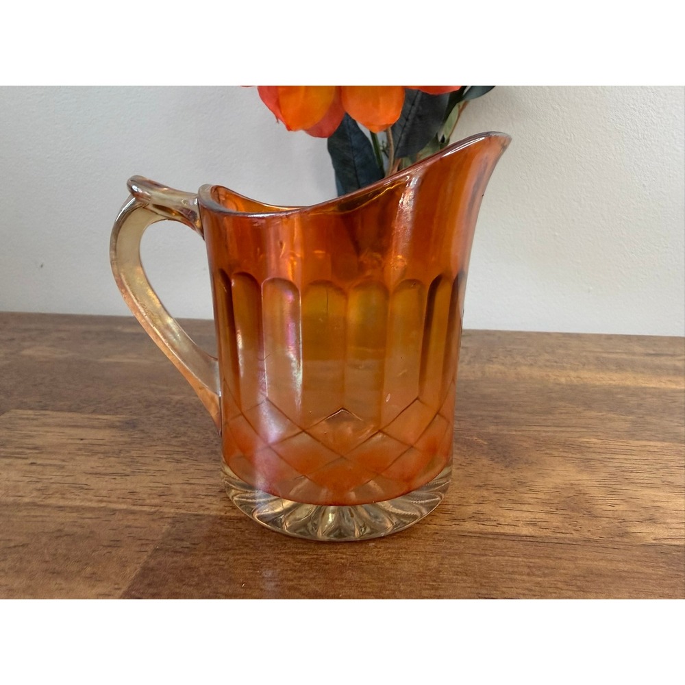 Vintage Marigold Carnival Glass Creamer Pitcher Iridescent Pressed Glass